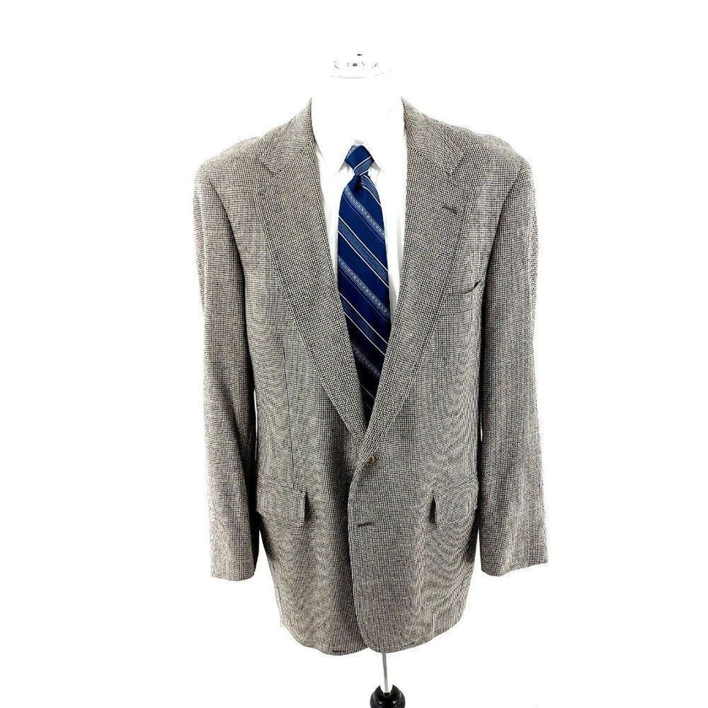 Jos A Bank 100% Silk 2 Button‎ Sport Coat Blue Tan Check W/ Green Windowpane 42R - Picture 3 of 10